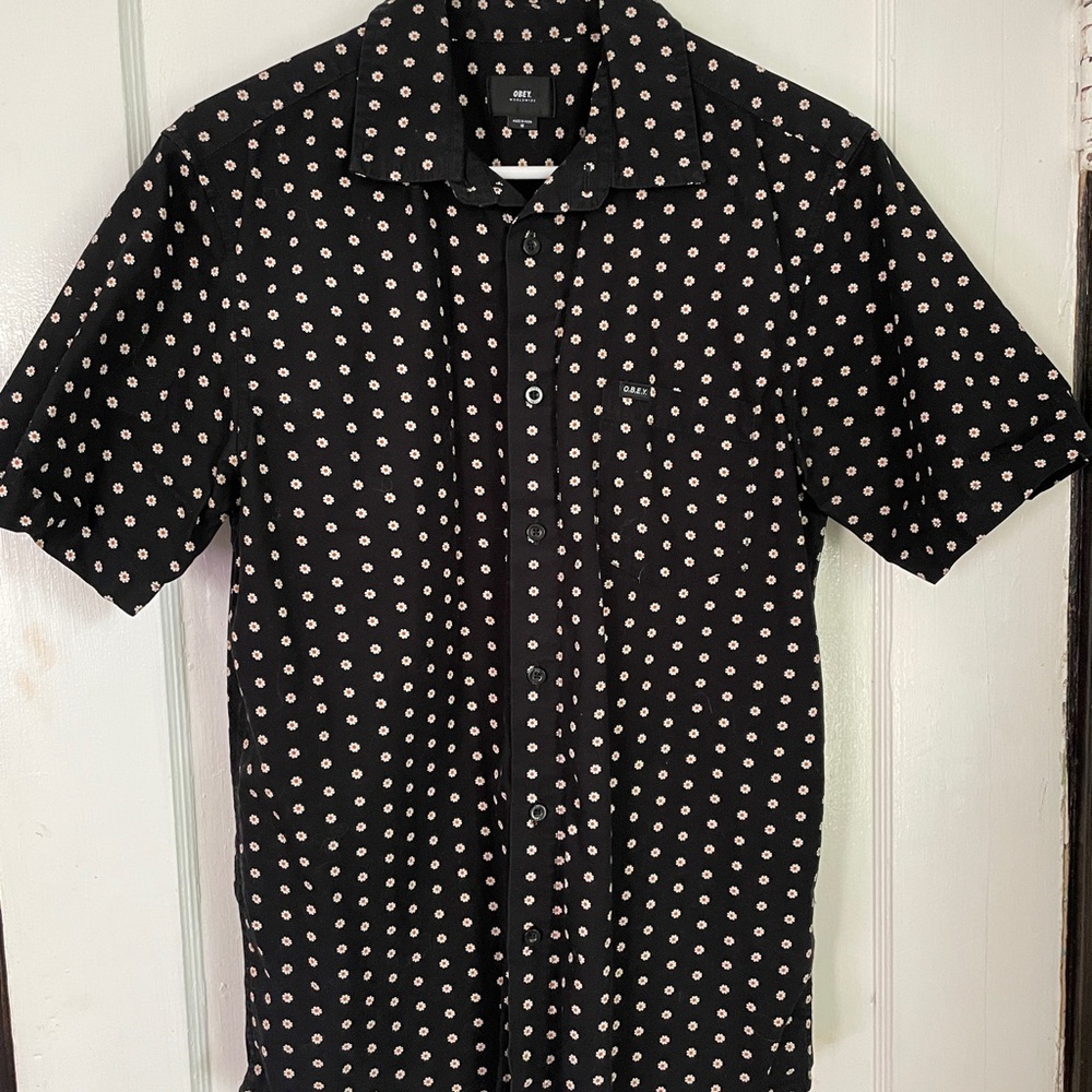 Obey Black and White Casual Button Down Shirt